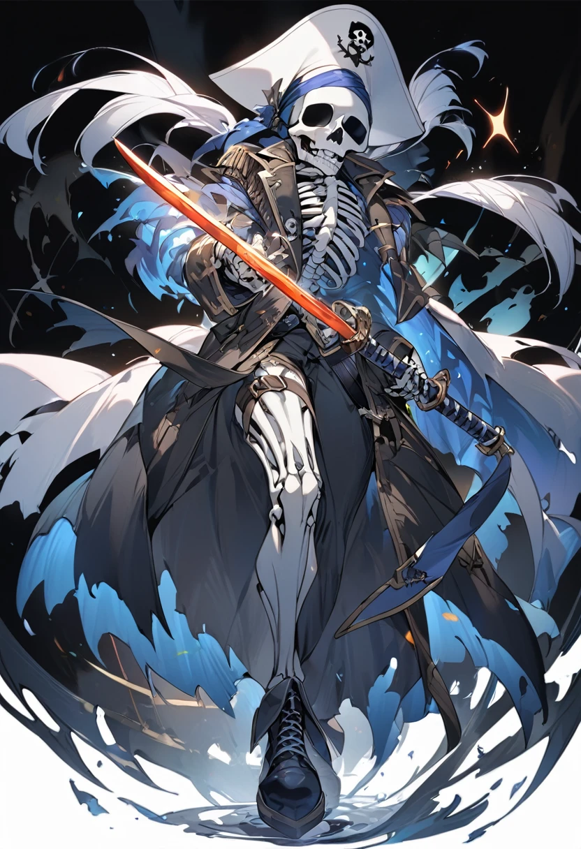 Skeleton Ghost Captain,Pirate Hat,Have a saber, full body, white background