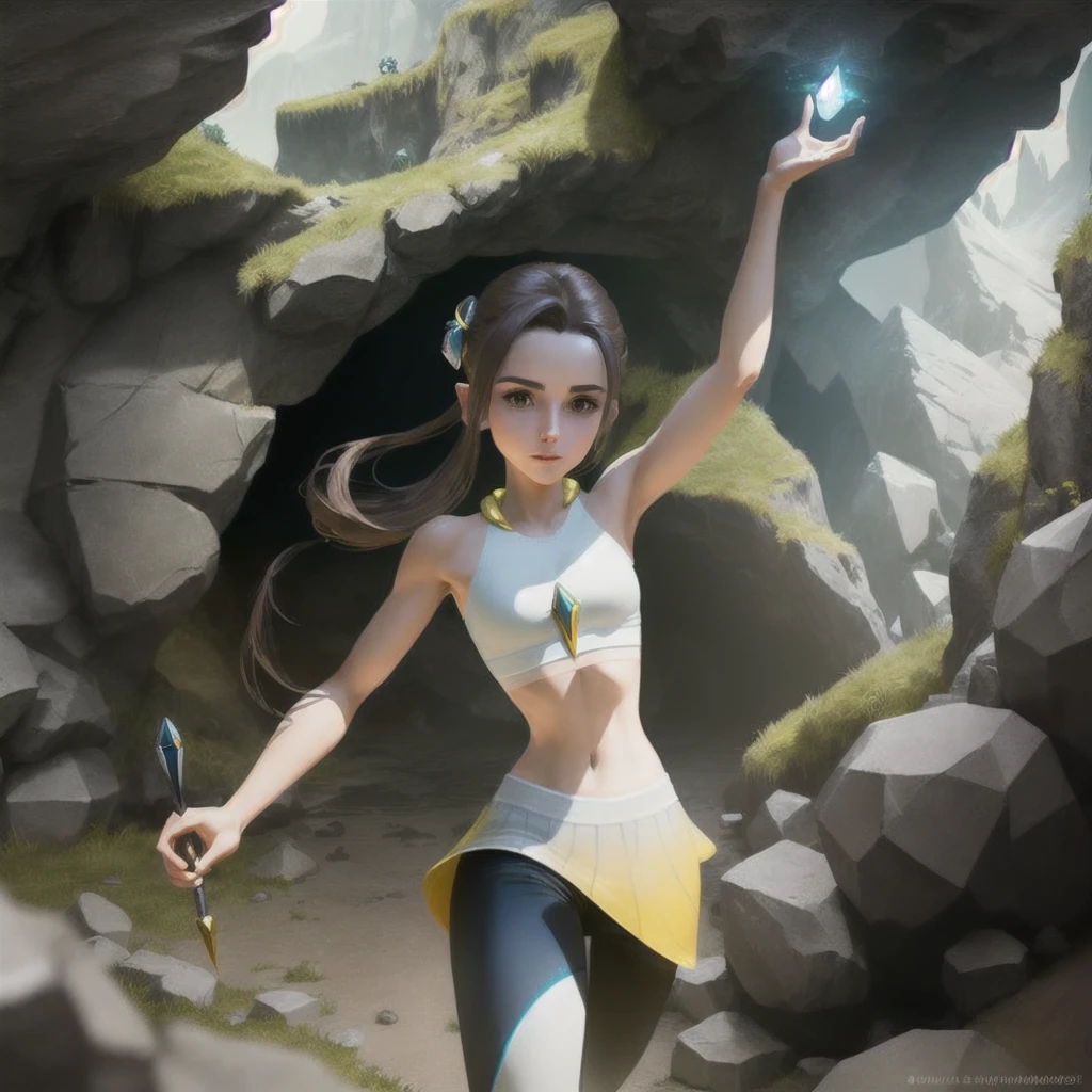 3D Rendering, Octane Rendering, HD, 1 Girl,masterpiece, ((Inside the cave)), , Fantasy setting, game character, Concept Art, , ((Fantasy and different worlds)), , close up,pokemon trainer,Rosa Minay,nude,Open your legs,Tights