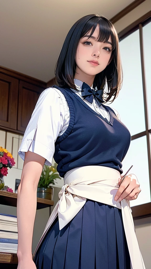 16K,jpn-girl,Japanese women, cute, , (Natural light:2)
(school uniform,white shirt),black hair,black eyes,
(Thin curtains, classroom:0.5),((big breast,leaning forward,cleavege)),ass pov,looking view,light smile,((breast focus))