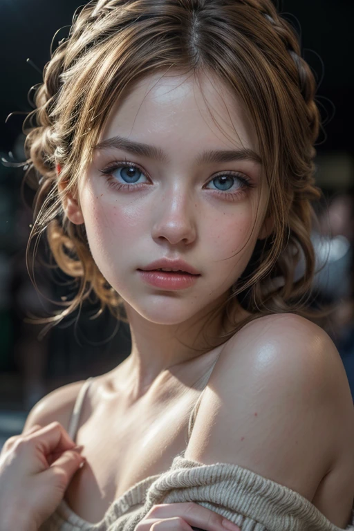 Best Quality, masterpiece, ultra high resolution, (photorealistic: 1.4), raw photo, 1 girl, off the shoulder, cinematic lighting, kissing positions, heterochromia, by white, by white