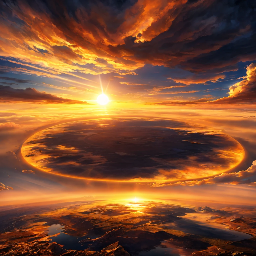 a stunning solar analemma on a flat earth, highly detailed, dramatic lighting, golden hour, cinematic, 4k, photorealistic, extremely detailed, vibrant colors, natural scenery, realistic clouds, volumetric lighting, atmospheric perspective, intricate details, hyperrealistic, award-winning, cinematic composition, dramatic shadows, stunning realism, seamless blending, impeccable textures, masterpiece