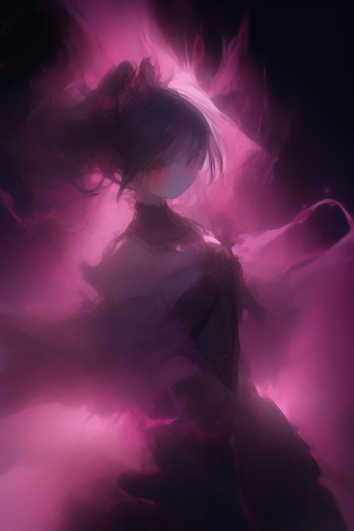 masterpiece, Highest quality, Super detailed, Hand-drawn、watercolor、girl, dark Knight, Mecha, anger, Glare, Swordsmanship, Right facing, Twin tails, Black Hair, Brown eyes, puppet, Pale skin, , Plump, Ruffled clothing, ribbon, With sword, gradient pink background, along with the meteor shower, Castle, At night, Gothic atmosphere, 3D Rendering, Full Body Shot, from the front, From above, Wide Shot, Three-part method, darkness, Shine, pink, Saturated colors