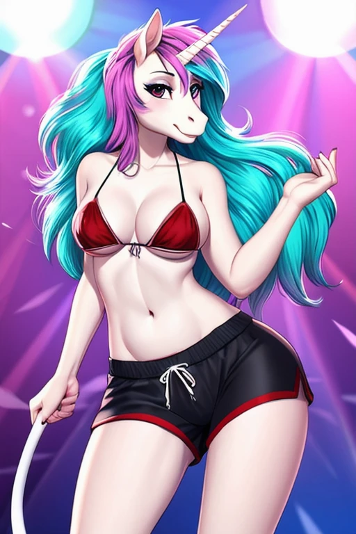Unicorn wearing stripper shorts y bikini