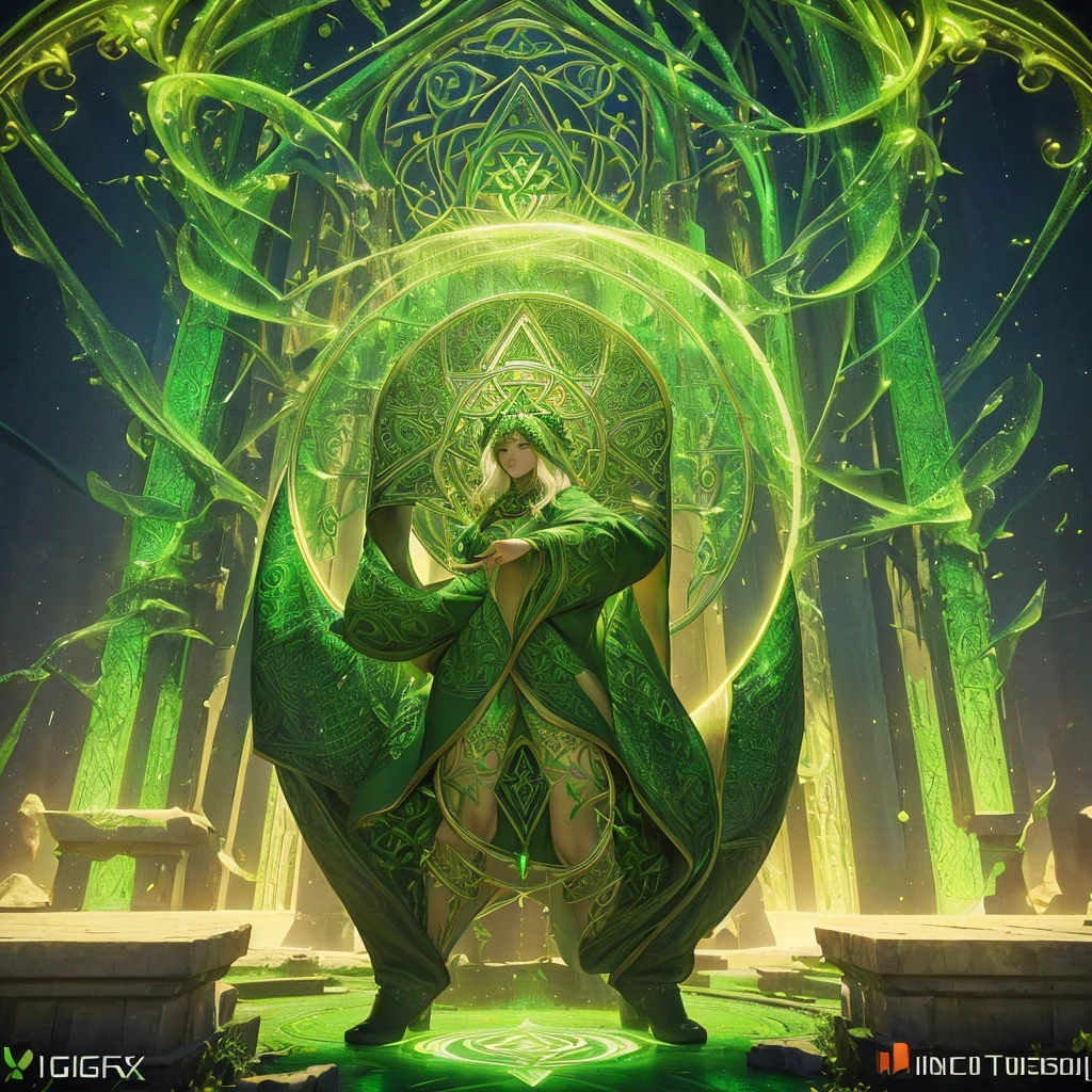 a beautifully detailed green flaming triquetra logo, intricate and complex geometric patterns, futuristic, ethereal, fantasy, digital art, glowing, dynamic, (best quality,4k,8k,highres,masterpiece:1.2),ultra-detailed,(realistic,photorealistic,photo-realistic:1.37)
