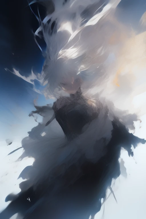 masterpiece, Highest quality, Super detailed, Hand-drawn、watercolor、girl, dark Knight, Mecha, anger, Glare, Swordsmanship, Right facing, Bob Hair, Silver-haired, Clear blue eyes, puppet, Pale skin, , Plump, Ruffled clothing, ribbon, With sword, gradient blue background, along with the meteor shower, Castle, At night, Gothic atmosphere, 3D Rendering, Full Body Shot, from the front, From above, Wide Shot, Three-part method, darkness, Shine, blue, Desaturated