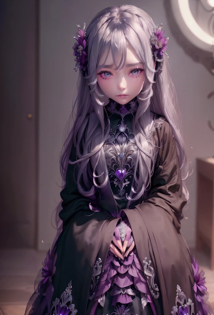 masterpiece, best quality, 1girl, elaina_(majo_no_tabitabi), silver hair, purple eyes, long hair, intricate details, elegant dress, magical atmosphere, fantasy landscape, warm lighting, depth of field, vibrant colors, dramatic composition