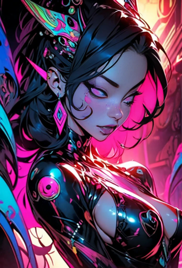 NSFW, Seductive psychedelic horror, nipples, Trippy Hentai, body horror, having sex, real breasts, surreal Sex, LSD trip, sensual, psychedelic vaginal sex, vaginal penetration, provocative, very colorful, glowing