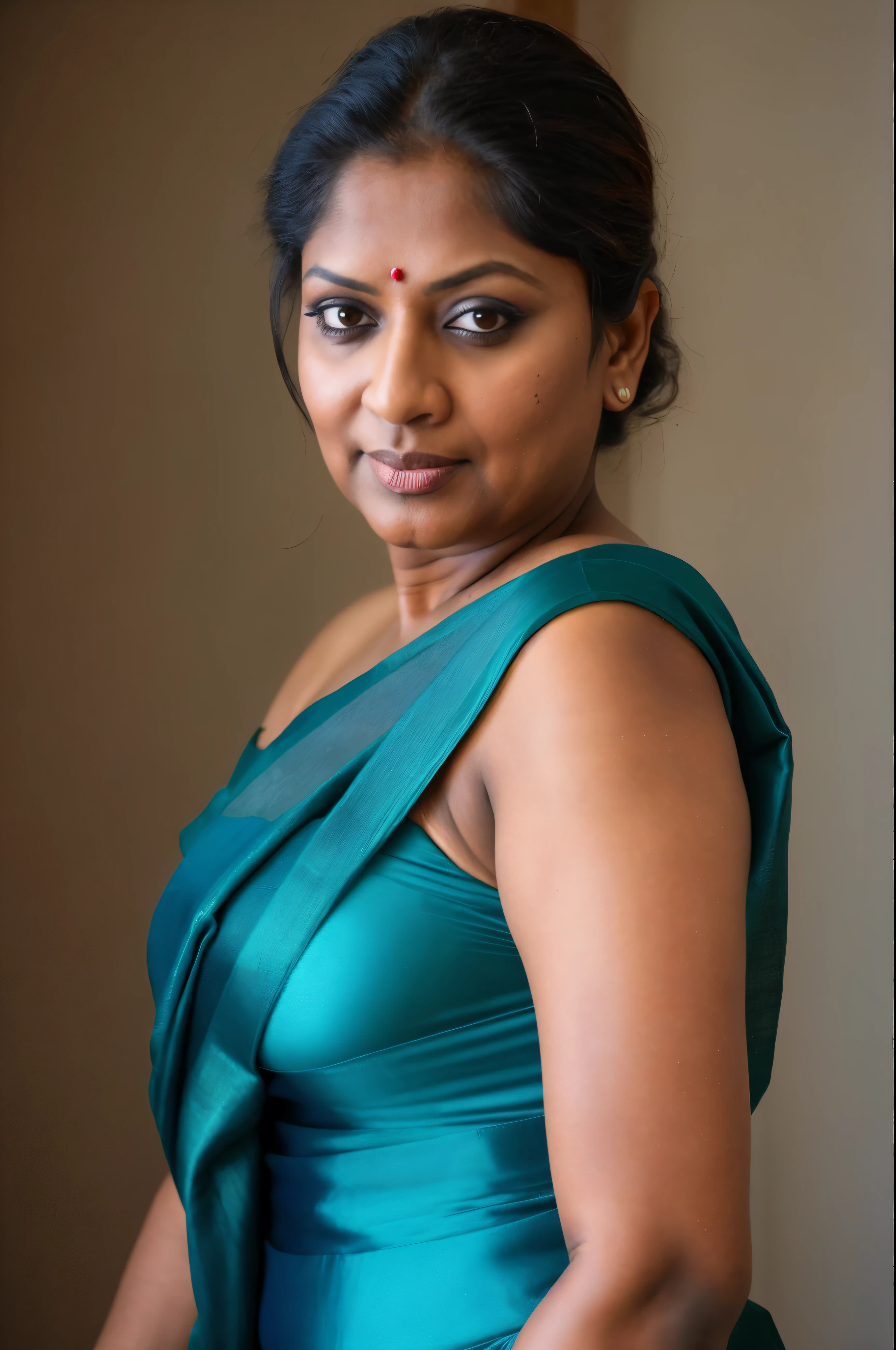 Foto RAW, photorealistic, true milf, mature wrinkles skin, tanlines, photography, full body shot, 70 years old Woman, nadhiya moidu, hot nadhiya mommy, master shot, perfect eyes, goddess like beauty, nadhiya momma, nadhiya amma, pierced eyes, perfect thick chubby mallu Desi aunty bhabhi, Wearing a Stanapatta, a chest-band.Saree model, model Photography, Indian saree shoot, Indian traditional wear advertising photography, traditional wear brand shoot, face of indian chubby milf actress Nadhiya or Nadia Moidu or Nadiya moidu, masterpiece, realistic, realism, incredible details,  pleasure, photorealism, detailed skin, skin pores, high contrast, photorealistic Artstation 8k HD digital art trend of high definition and detailed realistic skin texture, ultra detail, realistic skin texture, armature, best quality, ultra high definition, (photorealistic:1.4),, high resolution, detail, raw photo, sweat, Re sharp, by Lee Jefferies Nikon D850 Film Stock Photo 4 Kodak Portra 400 Camera F1.6 Lens Rich Color Ultra Real Realistic Realistic Textures Dramatic Lighting Unreal Engine Trending at Art Station Cinestill 800,(pele altamente detalhada: 1.2), 8k UHD, DSLR, soft-lighting, alta qualidade, grain of film, Fujifilm XT3,she didn't like to wear blouse or bra, she is happy to wear only saree, she hates blouse or bra, detailed hairy armpits, hyper realistic skin, skin pores, sweat, veins on the body, skin texture, freckles 0.2, RAW photo, astounding details, professional fashion photography, photographed by master photographer, insane skin texture details, bulky figure, plus size Indian aunty, chubby Indian housewife,  Indian desi Mature widow aunty, queen of seduction, tempting jiggly figure, appealing body language, she wants to alleviate his loneliness, she wants to be a sugarmommy, mature aged beauty, true mature goddess, visible few wrinkles stretchmarks, few tanlines in her face, She is the mother of four sons,