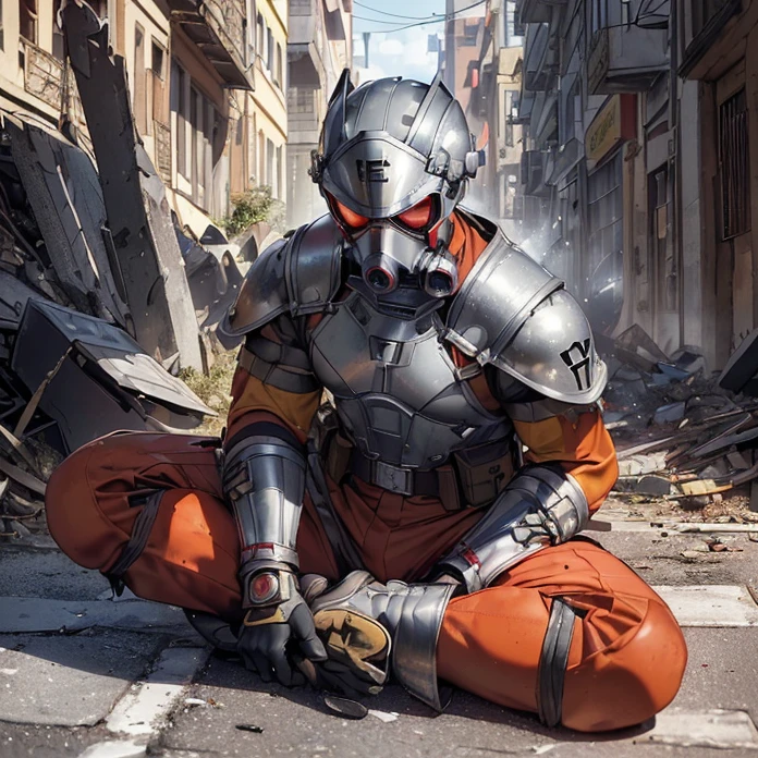 High Resolution, Masterpiece, HD, High Quality, Backlighting, Overexposure, Optical Illusion, Silhouette,
Anime Style, Apocalypse, Chaos, Digital Art, Multiple Views,
{{((1soldier: Marvel comics Star-Lord: (red Whistle Around Neck, silver WW1-german helmet silver GasMask On Head Yellow Goggles, silver GasMouth Mask), (grey german uniform, golden buttons onward on torso, red bands on torso, golden eagle crest on chest, silver shoulder plates silver Elbow Pads, red gloves, red belt, grey german pants, red long boots), (sitting resting over the floor while writing on his notebook at the street ruins),(brazilian city ruins, soldiers helping civilians, brazilian people and german people helping each other))}}