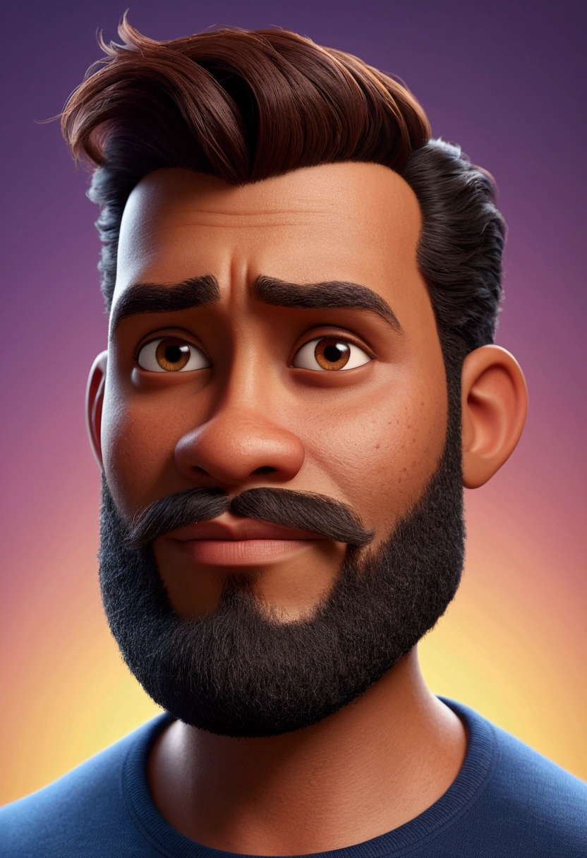 Cartoon character of a man with brown skin, short hair and full beard, animation character, stylized character, animation style rendering, 3d stylized, Arnold Maya rendering, Stylized 3D rendering, toon render screenshot, 3d character, 3d character, Stylized 3D rendering, 3D character rendering, cartoon character, Personagem de close up, character posing, (Pixar-style) (master part:1.2) (bokeh) (best qualityer) (skin detailed) (detailed texture) (8k) (Argilla) (cinematic lighting) (sharp focus
