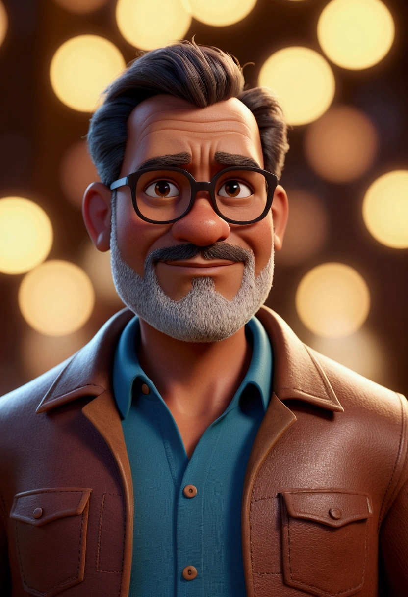 Cartoon character of a 55 year old man with brown skin, short hair and full beard, without glasses, animation character, stylized character, animation style rendering, 3d stylized, Arnold Maya rendering, Stylized 3D rendering, toon render screenshot, 3d character, 3d character, Stylized 3D rendering, 3D character rendering, cartoon character, Personagem de close up, character posing, (Pixar-style) (master part:1.2) (bokeh) (best qualityer) (skin detailed) (detailed texture) (8k) (Argilla) (cinematic lighting) (sharp focus