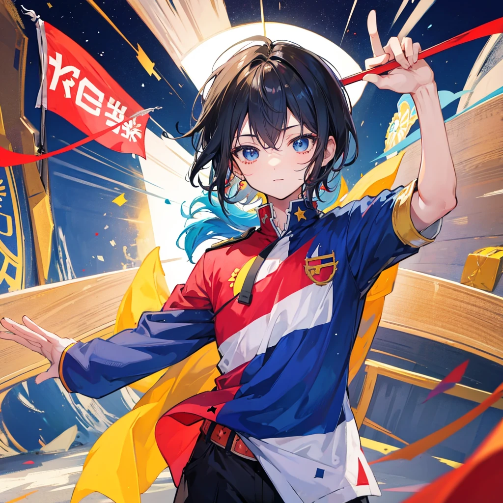 anime boy holding Venezuela flag with hope and emotion