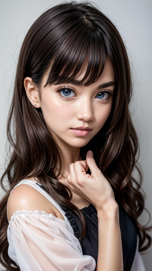 25 year old woman、Hair color is a gradient color、Eye color is blue、semi-long、hair is wavy、I'm wearing eyeshadow and lipstick、I'm wearing a headband、accessories on wrist、Slender but well-proportioned muscular body、wearing a tie front shirt、She's wearing a low-rise mini pleated skirt.、I'm in an alley of brick buildings in an old western city、standing with legs crossed、smile、looking at the camera