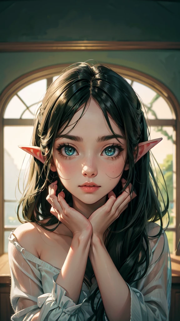 This awe-inspiring digital portrait showcases a young OpalTLOK with striking green eyes that seem to hold an air of mystery and allure. The image boasts unparalleled image quality and resolution, ensuring every exquisite detail is brought to life with clarity and precision. The OpalTLOK eyes are the centerpiece of this portrait, capturing the viewer's attention with their captivating emerald hue. The super high resolution allows for an up-close and personal view, revealing the subtle variations in shade and the sparkling specks that make her eyes so unique. The intricate patterns of her irises create an almost hypnotic effect, drawing you into a world of wonder and intrigue. The delicate lashes surrounding her eyes add a touch of elegance and frame the depth of her gaze perfectly. Her face is illuminated with natural light, enhancing the vividness of her features and highlighting the subtle curves and contours of her youthful beauty. Her flawless complexion glows with a radiant warmth, exuding a sense of purity and grace. The image background is carefully blurred, ensuring that the focus remains entirely on the girl's mesmerizing eyes. Soft, complementary colors add a touch of ethereal charm, creating an enchanting and dreamlike ambiance. In this high-quality portrait, the girl's expression remains enigmatic, inviting viewers to interpret the emotions hidden behind those captivating eyes. Whether she portrays joy, curiosity, or a hint of melancholy, the viewer is left to wonder about the stories her eyes may hold. This artwork celebrates the allure and individuality of human features, spotlighting the beauty of green eyes in their most enchanting form. With super high resolution and impeccable attention to detail, this portrait stands as a testament to the power of digital artistry,etailed face, detailed eyes, detailed hands,elf girl, full body