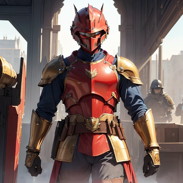High Resolution, Masterpiece, HD, High Quality, Backlighting, Overexposure, Optical Illusion, Silhouette,
Anime Style, Digital Art, Multiple Views,
{{((1soldier: Lannister soldier: (red knight helmet, gold helmet visor, red neck armor, red crest over helmet, red facemask, red knight mask, head and face covered), (gold lion head on uper cuirass, red cuirass, blue knight shoulder plates, blue gauntlets, blue belt, blue hip armor, red knee plates, red long knight boots, blue lion shield, silver broadsword) (modern british red castle, morning day, military trucks, military buggies, swords and other weapons guarded around), (marching around the castle outskirts, militar trucks stationed, morning day))}}