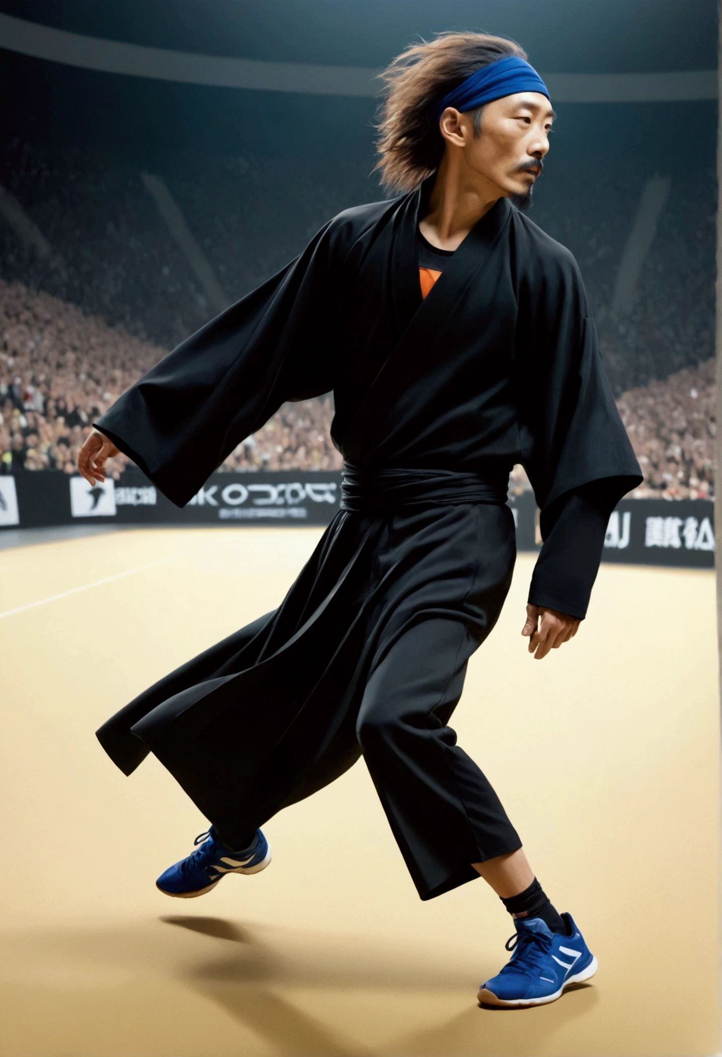 Sports Photography, Dynamic Moment, by Yohji Yamamoto, full body, cinematic still, (best quality, masterpiece, photorealistic), very aesthetic, perfect composition, intricate details, ultra-detailed, vivid colors