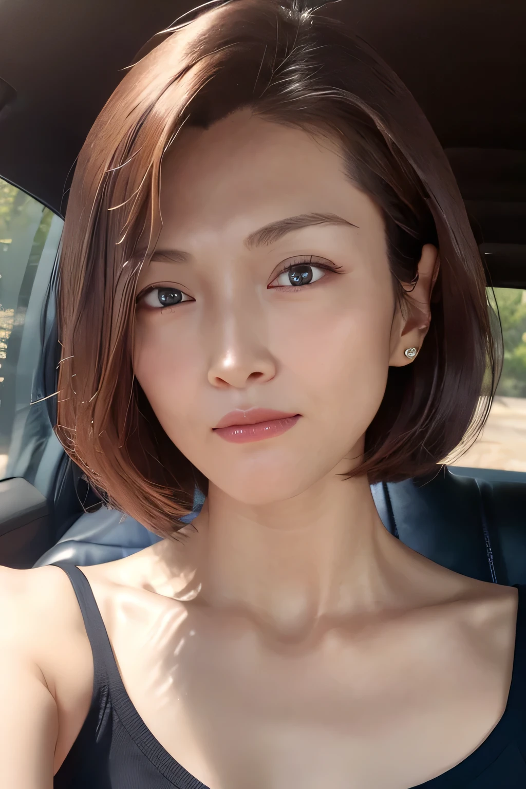 light brown hair, short bob cut hair, furrowed brow, half-closed eyes, angry, frown, depth of field, uhd, anatomically correct, high details, best quality, 8k, One Japanese woman、Age 35、Close-up with focus on face、Frowning、Half-open mouth、(Dark Eyes:1.4)、Detailed face、Detailed eyes、Focused eyes、Accurate line of sight、