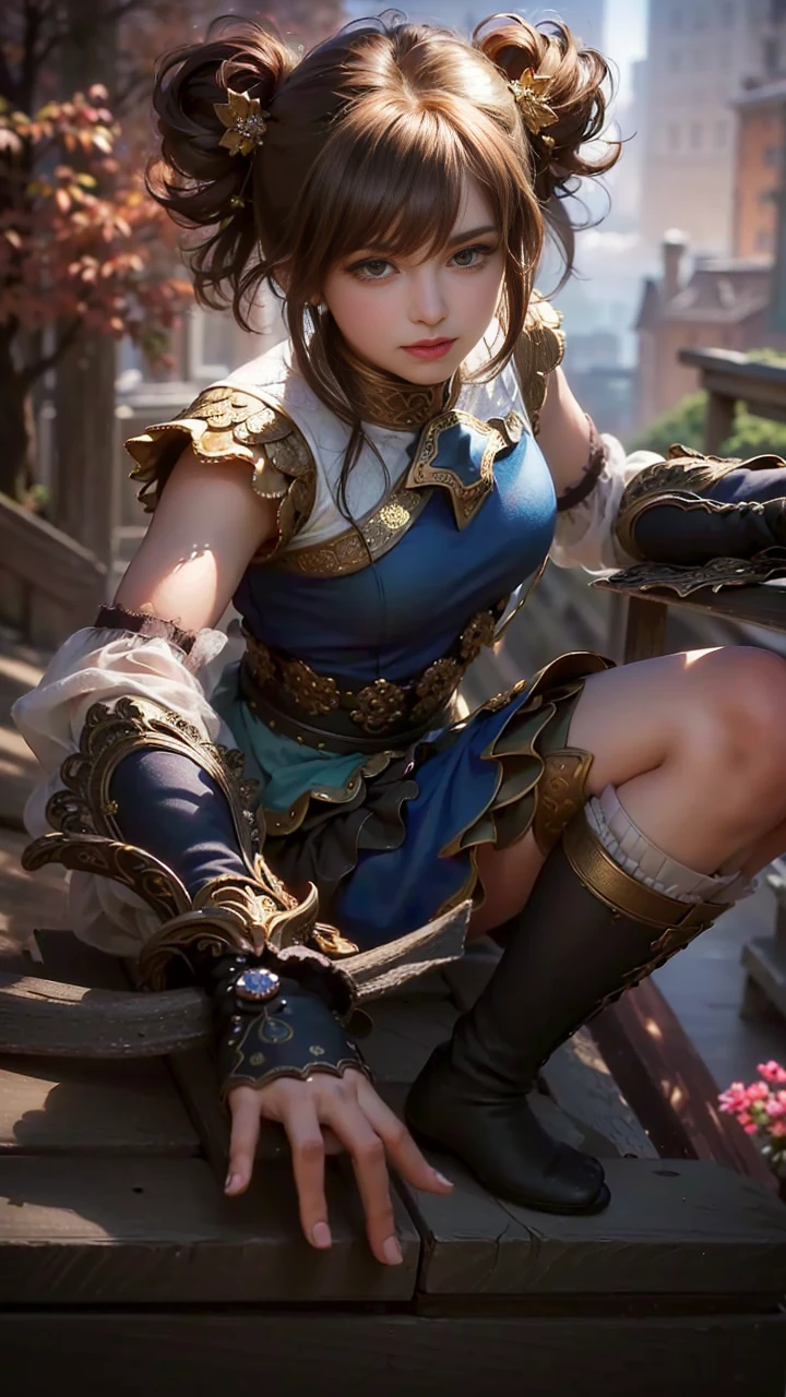 sweet girl, masterpiece, ((perfect eyeest quality, (semirealism:1.9), beautiful lighting, (extremely detailed CG unity 4k fhd wallpaper), High Detail, Sharp focus, dramatic outdoors, 1 girl ,17 years old,brown hair, big ,look audience,light purpel eyes, nice , perfect body,puting menonjol di pakaian,smile.