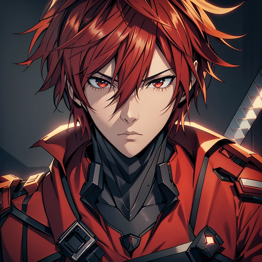 1man, handsome, red hair, wearing combat suit, ultra high resolution, best quality, masterpiece, rtx,ray tracing, 4k, top quality, highly detailed, official art, stunning visuals 