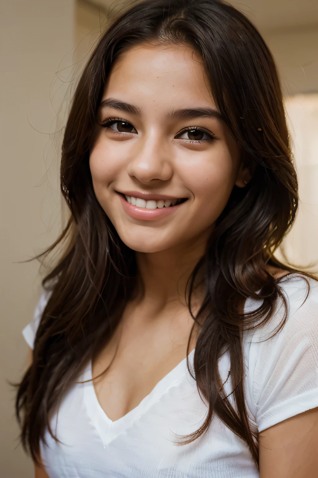 Very beautiful  Colombian girl with an adorable and contagious smile, light eyes and charming lips. 