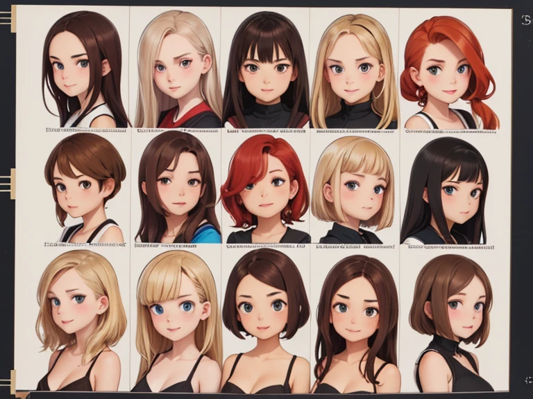 (Best quality, masterpiece), group photo of 8 very different beautiful students, different emotions, Free postures, Different hair colors(among them there is only 1 redhead, 3 blondes, 2 brown-haired and 2 brunettes), Different hairstyles, different hair lengths, different eye colors, Different physiques, Different breast sizes, (there is definitely 1 sullen, flat-chested Asian brunette in the photo, 1 short haired muscular blonde, 1 long haired redhead, 1 brunette hippie with pigtails, 1 flat chested brown haired, 1 short round brown-haired woman), graduation photo album, beautiful faces, upper body