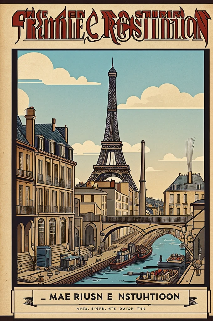 Make me a cover for a simple comic about simple French and industrial revolution illustration