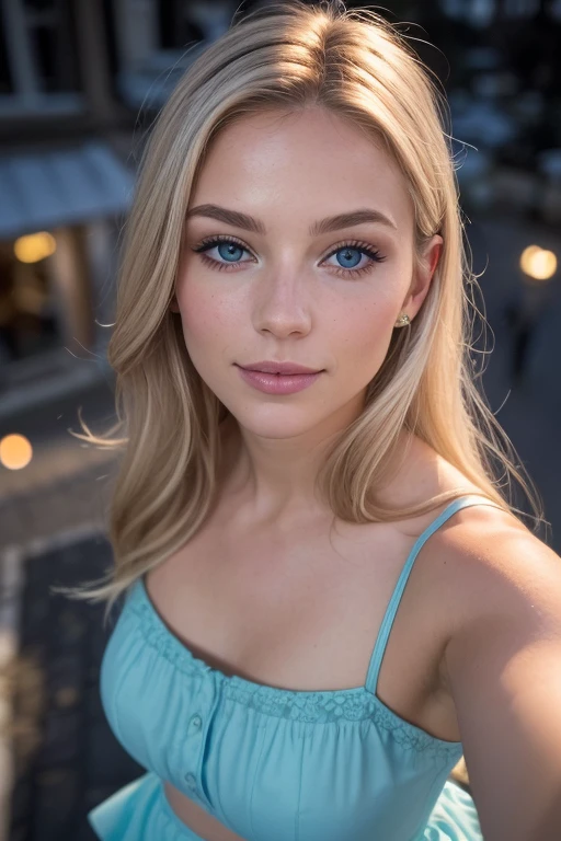 (photo de selfie, from aBove:1.4), (half Body postrait:1.4), RAW uhd portrait photo of a 24-year-old Blonde (Blue-eyed woman) marcher dans une ruelle sombre, natural Breasts_B, nighttime city Background, (Blue sundress), (encolure), détaillé (textures!, cheveux!, briller, couleur!!, Imperfections:1.1), highly détaillé glossy eyes, (je regarde la caméra), éclairage spéculaire, Reflex numérique, ultra qualité, netteté, merci Sharp, DOF, grain de film, (centré), Fujifilm XT3, clair comme du cristal, Centre du cadre, Beau visage, netteté, éclairage public, néons, Bokeh, (faiblement éclairé), discret, la nuit, (ciel de nuit) détaillé skin pores, peau grasse, bronzer, détail des yeux complexe