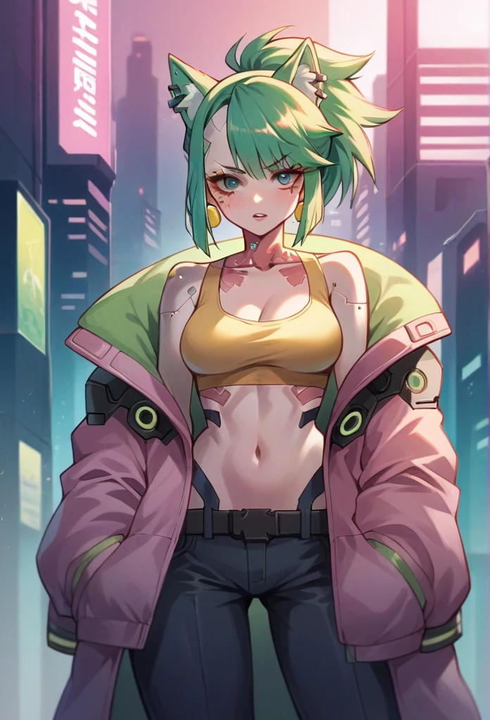 Anime girl with long hair and cat ears in a city., digital cyberpunk anime art, cyberpunk anime girl mech, female cyberpunk anime girl, cyberpunk anime girl, anime ciberpunk, linda chica cyborg, digital cyberpunk - anime art, cyberpunk anime art, cyberpunk oppai, 4K anime style, perfect android girl, cyberpunk beautiful girl, beautiful cyborg girl