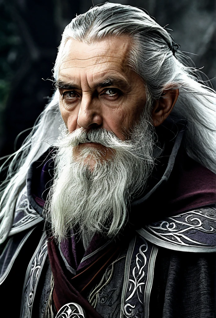 A rogue elder Wizard, gray hair, black eyes, gray beard,HD, UHD, 4K
