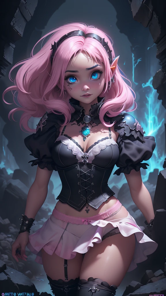 (La mejor calidad,A high resolution,Ultra - detallado,actual),Ariana Grande, (in the style of Tim Burton:1.4) , (mini skirt pink gothic :1.4) , (a hyper realism gothic anime girl:1.4) , (a punk rock creature:1.4) , cheeks flushed with colour, dark lips slightly parted, High cheekbones, surrounded by flecks of electrical sparks, (make up), high contrast, (better lighting, an extremely created and beautiful), (cinematic light), showy,,(Ruined dungeon ruins background:1.4 ), epic fantasy art style hd, 4K fantasy art, epic fantasy digital art style, epic fantasy art style, Fantasy Woman, epic fantasy art portrait, Epic fantasy style, hyperrealistic fantasy art, hd fantasy art, epic fantasy character art, epic fantasy art, in style of dark fantasy art, epic fantasy digital art,( cowboy pose :1.4), ,(Ruined dungeon ruins background caverna cueva pasillo :1.4 ), (detailed perfect anatomy :V2.1), (face detailed :1.4), (cinematic lighting :1.4), (bright colors neón ), (beautiful eyes detailed perfect :1.4), (skirt lifted by itself: 1.1), (skirt lift: 1.3), (showing white panties: 1.3), (Ariana Grande :1.4), More detailed 8K.motor irreal:1.4,UHD,La mejor calidad:1.4, fotorrealista:1.4, textura de la piel:1.4, obra maestra:1.8,obra-prima, mejor calidad,objeto Objeto], (detailed face features:1.3),(Las proporciones correctas),(Ojos hermosos azules:1.4 ),  (pose vaquero), (estilo encaje lingerie :1.4), (panties white mostrando :1.4) 