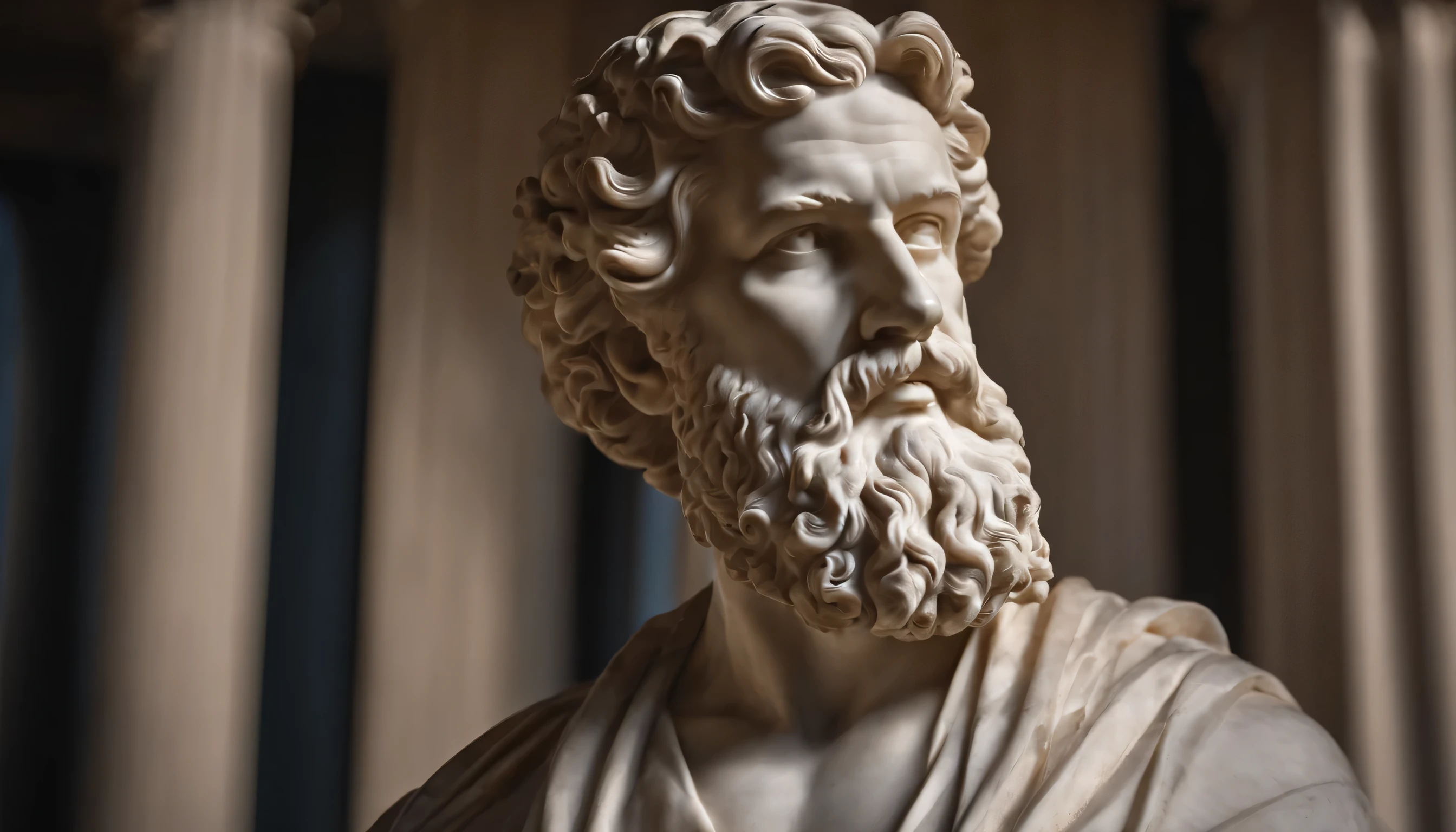 a close-up of a statue of a man with a beard, a marble sculpture by Pogus Caesar, pixabay contest winner, classical realism, masculine, marble sculpture, Bright dark