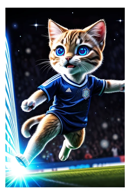 (Highest quality、masterpiece、8k))、Anatomically correct、Very detailed、High resolution、Realistic、((Beautiful, sparkling, detailed eyes))、Intricate details、Cinematic lighting、((Dynamic composition))、kitten、Big head、Moment of the goal、Decisive moment、The moment of the century、Tennis Player、smash、All footage is black and white、Newspaper Articles、White border