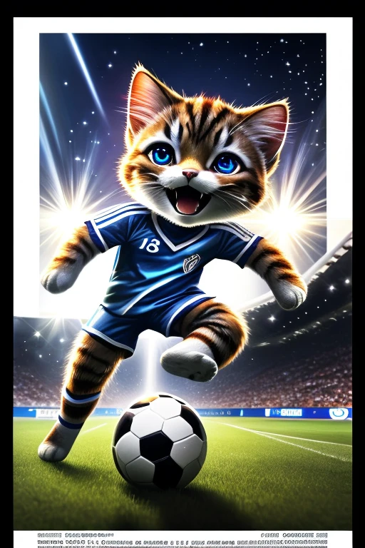 (Highest quality、masterpiece、8k))、Anatomically correct、Very detailed、High resolution、Realistic、((Beautiful, sparkling, detailed eyes))、Intricate details、Cinematic lighting、((Dynamic composition))、kitten、Big head、Moment of the goal、Decisive moment、The moment of the century、Tennis Player、smash、All footage is black and white、Newspaper Articles、White border