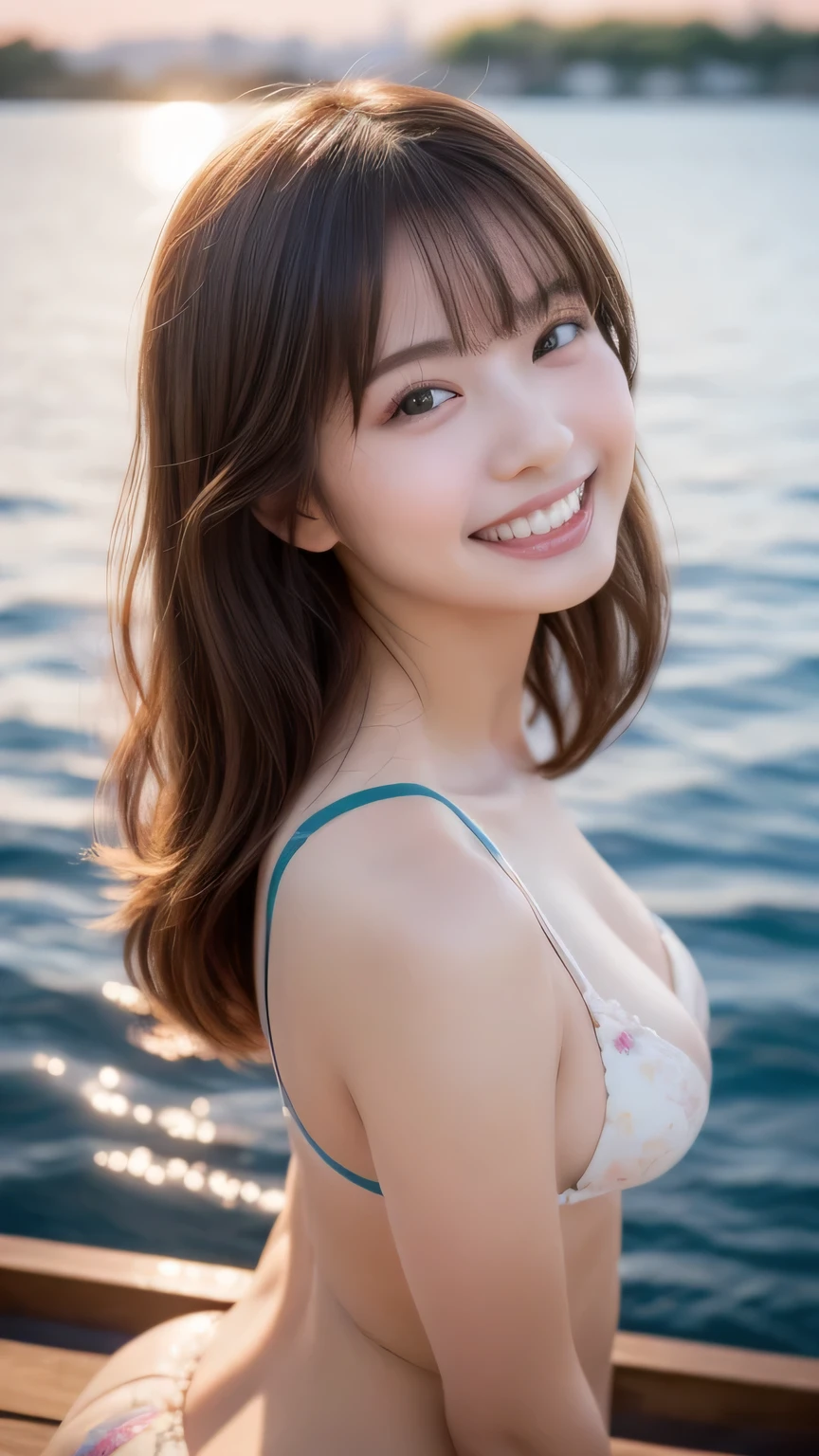 8k, (超Realistic: 1.35), (Realistic: 1.4), Beautiful Japanese Girl, smile, one person, light makeup, masterpiece, 超High resolution, High resolution, one person, Sexy lingerie and micro bikinis、 puberty, one personの少女, ((Perfect body)), ((Best image quality)), ((time)), ((Very delicate and beautiful)), ((Very shallow depth of field)), Hmph, ((Incredibly shallow depth of field. family friendly)), (((Very delicate and beautiful))), (((Very shallow depth of field))), Hmph, (((Unbelievably absurd))), (((Perfect body))), (((Looking at the camera)))), (((Normal size breasts))), (((Serious face))), (((Hair can be long or short))), myself+background, Dynamic Angle, Focus on women, {Particles of light}、 Detailed background、((Paul Hedley))、Soft lighting、(dramatic)sunset、sunset、Very beautiful sunset、Live Action、Genuine、Top Angle、cute smile、(Background blur)、18-year-old、thin、((wind))、((Movement))、((emotion))、((colorful))、(())、((Beautiful Teeth))、Calm sea background。