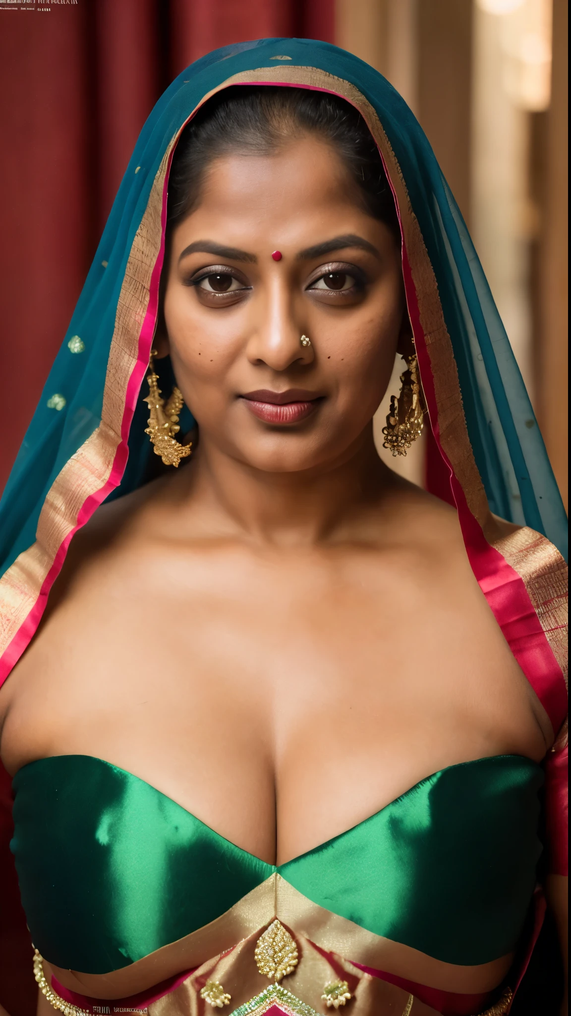 Foto RAW, photorealistic, photography, full body shot, 57 years old Woman, nadhiya moidu, hot nadhiya mommy, master shot, perfect eyes, goddess like beauty, nadhiya momma, nadhiya amma, pierced eyes, perfect thick chubby mallu Desi aunty bhabhi, Wearing a Stanapatta, a chest-band.Saree model, model Photography, Indian saree shoot, Indian traditional wear advertising photography, traditional wear brand shoot, face of indian chubby milf actress Nadhiya or Nadia Moidu or Nadiya moidu, masterpiece, realistic, realism, incredible details, pleasure, photorealism, detailed skin, skin pores, high contrast, photorealistic Artstation 8k HD digital art trend of high definition and detailed realistic skin texture, ultra detail, realistic skin texture, armature, best quality, ultra high definition, (photorealistic:1.4),, high resolution, detail, raw photo, sweat, Re sharp, by Lee Jefferies Nikon D850 Film Stock Photo 4 Kodak Portra 400 Camera F1.6 Lens Rich Color Ultra Real Realistic Realistic Textures Dramatic Lighting Unreal Engine Trending at Art Station Cinestill 800,(pele altamente detalhada: 1.2), 8k UHD, DSLR, soft-lighting, alta qualidade, grain of film, Fujifilm XT3,she didn't like to wear blouse or bra, she is happy to wear only saree, she hates blouse or bra, detailed hairy armpits, hyper realistic skin, skin pores, sweat, veins on the body, skin texture, freckles 0.2, RAW photo, astounding details, professional fashion photography, photographed by master photographer, insane skin texture details, textured skin, lifelike texture, super detailed,