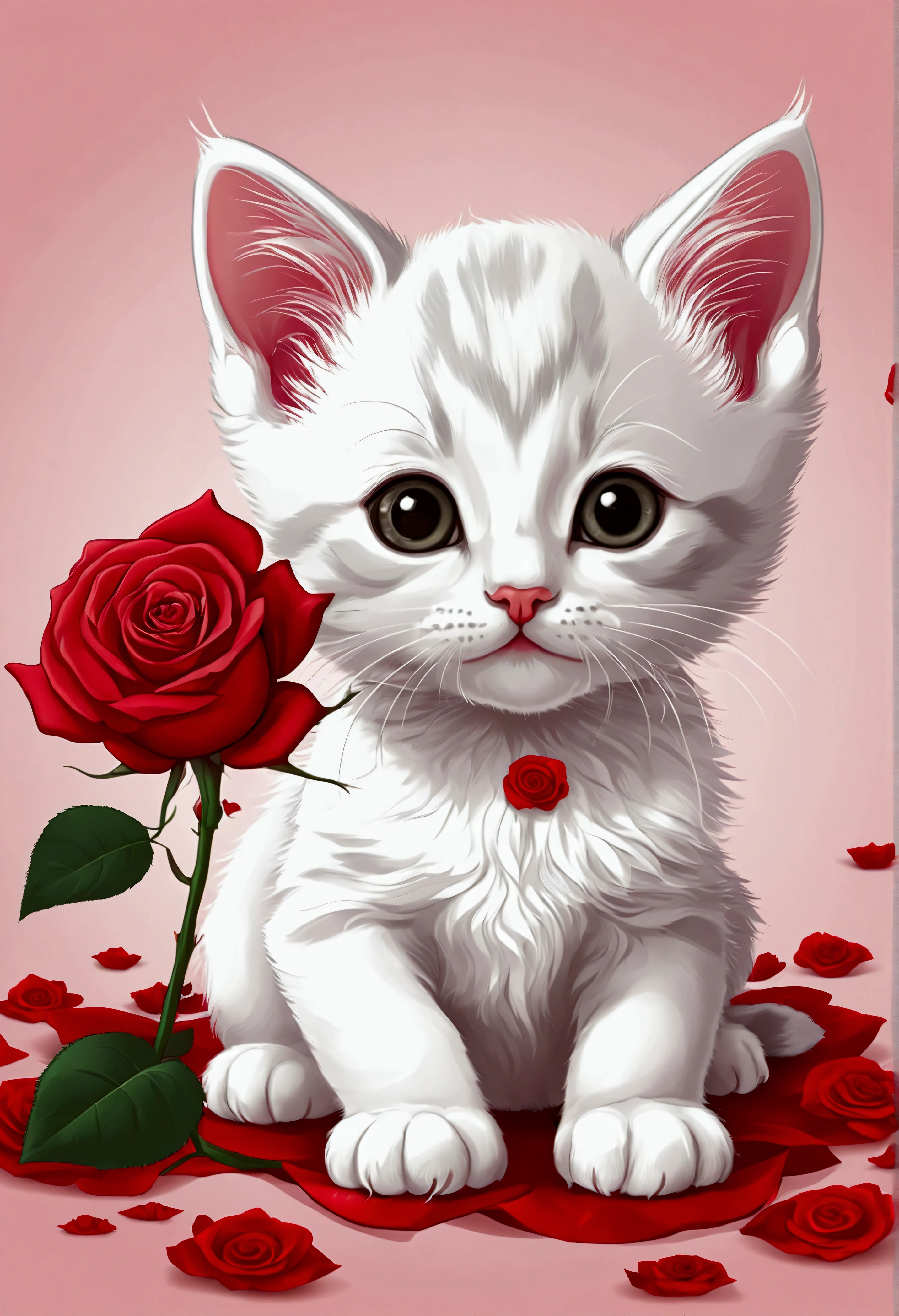 Cute vector of a kitten with a rose flower, Anime Style, M Jenny Style, Digital enlightenmentn, nearly perfect, This is very detailed, smooth intimate areas, keen focus, enlightenment, 4K resolution