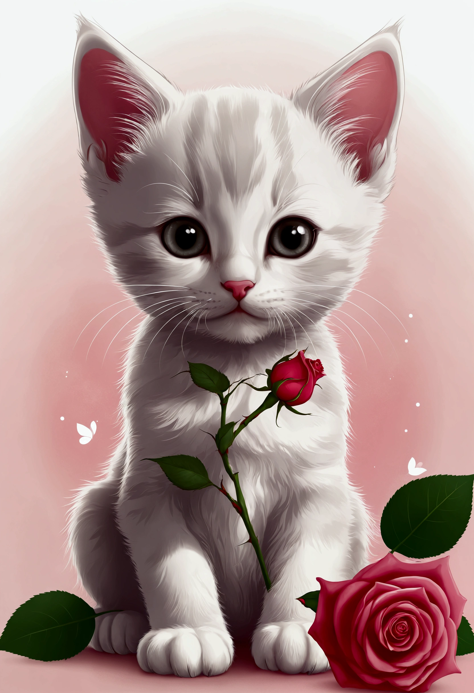 Cute vector of a kitten with a rose flower, Anime Style, M Jenny Style, Digital enlightenmentn, nearly perfect, This is very detailed, smooth intimate areas, keen focus, enlightenment, 4K resolution