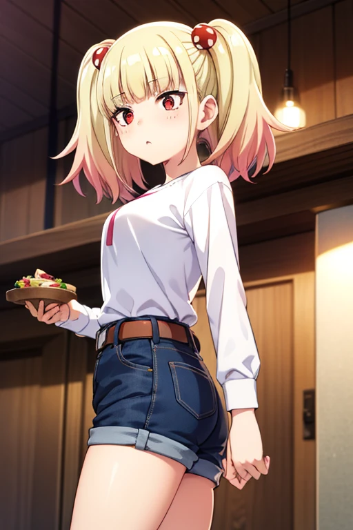 masterpiece, best quality,<lora:TSisters:0.65>,
Gloria Tyler, blonde hair, pink eyes,
(evil smile) , long hair, small breasts, (open clothes :1.4 ),((( in chef outfit))), serving soup, detailed eyes, ((from below, worm's-eye view, forced perspective, sitting on table)) ,
(Beautiful restaurant),((( pov ))), looking at viewer, ( on floor ), nighttime