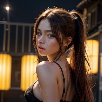 (work of art, best qualityer, hires, high resolution:1.2, 4K, 8k , high qualiy), extremely detaild, realisitic, details Intricate, high resolution, 1 girl, standing alone, red long hair, blue colored eyes, blush, freckles, (breasts big, thick-thighs, Broad Hips), arched back,(cinematic lighting, lighting sun, perfect lighting, backlight), Photo at eye level, close-up extremo, slutty look, looking ahead at viewer,
soniapok street background, side ponytail, hair orange , repaired bodies