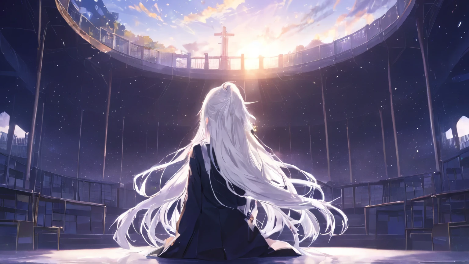 One Girl, alone, masterpiece, 4K, 8k, Ultra-high resolution, Very detailed, Highest quality, Long Hair, Half Up, university student, A small smile, PEanimeBG, background, anime、White Hair