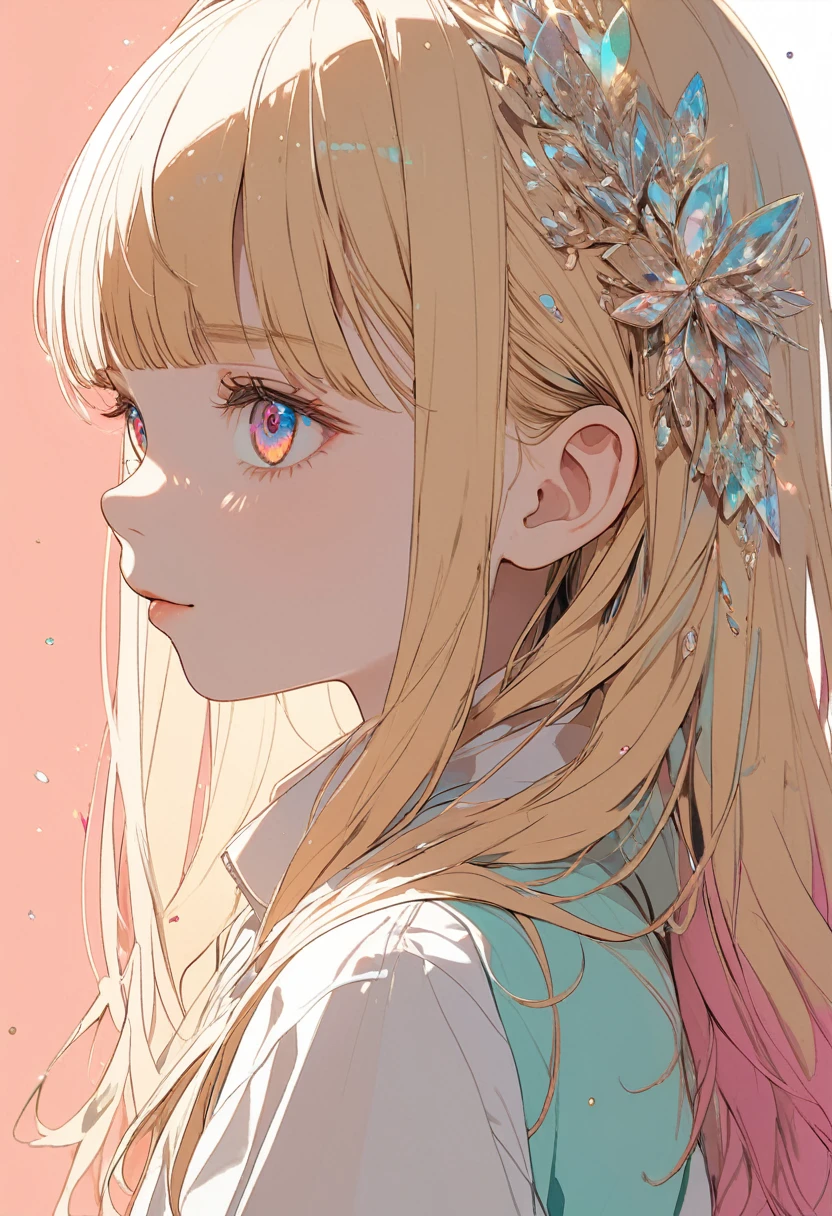 ((Masterpiece)), ((best quality)), (flat color), (flat shading), (super detail:1.2), (High Definition:1.3), ((extremely detailed)), (8K), (Professional Photography:1.2), (very aesthetic:1.2), (absurdres:1.2), (sharp focus), (perfect light), (drop shadow), (profile), ((12 years old)), cute young Girl, Glossy unruly hair, (loose blunt bangs), blonde hair with red mesh, (glitter eyes), long hair, big eyes, (long eyelashes), ((:d)), looking at viewer, blush, ((naughty smile)), open mouth, ribbon belt, joy, (cute tanktop), bare arms, cute cheeks, ((wave arms wide)), (colorful:1.3), cute makeup, ((walking on the Colorful pastel wall)), cute, (❤️🖤💗💔), Beautiful colorful flowers painting,