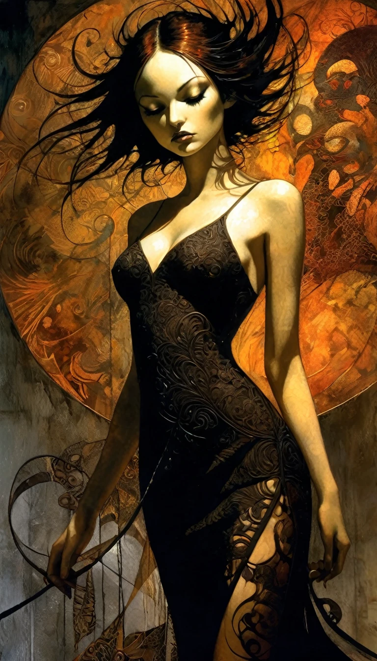 sexy, dark, loneliness (art inspired by Bill Sienkiewicz, intricate details, oil painted )