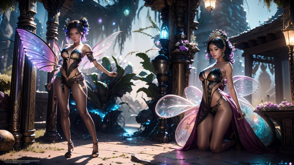 "1 beautiful black fairy woman with African ethnicity. A stunning, ethereal depiction of a mesmerizing Flower Fairy in a fantasy realm. The fairy has delicate wings and is adorned in vibrant floral attire., radiating an unearthly glow. doggystile, surreal, TESO, Panas, highy detailed, Spitz, proffesional, 8k hd, twilight, film, tenebrosa, violent, plein-air, Riu, buttler, chase, Dramatic, vivid, Clima TESO, rendered, epic, twilight, nffsw, Tiered, snowstorm, lightning, disaster