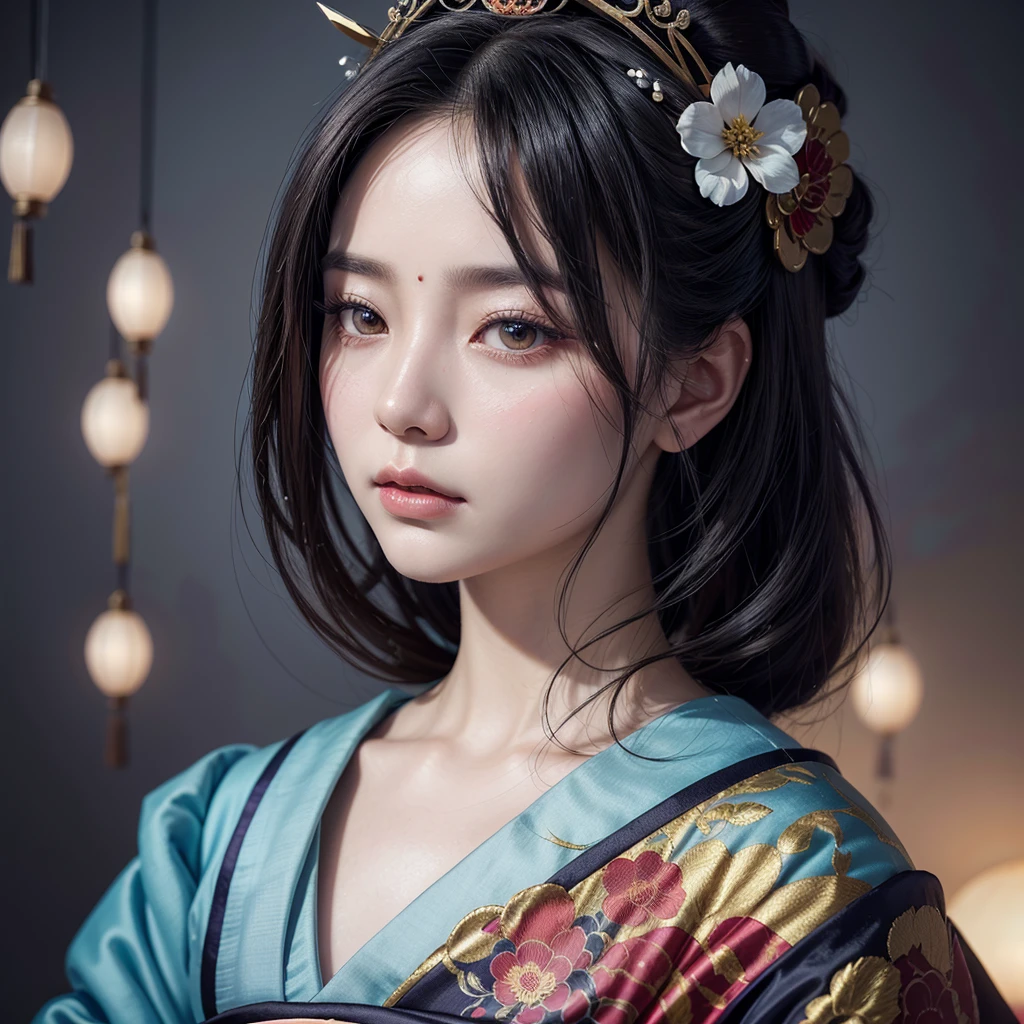 Arafed woman with a fan and a flower in her hair., Exquisite digital illustration, A beautiful artistic illustration., awesome digital illustration, beautiful digital artwork, inspired by Yun Du-seo, in digital illustration style, Chinese empress, Geisha Portrait, a beautiful fantasy empress, beautiful digital illustration, portrait of a beautiful geisha, Portrait of a geisha