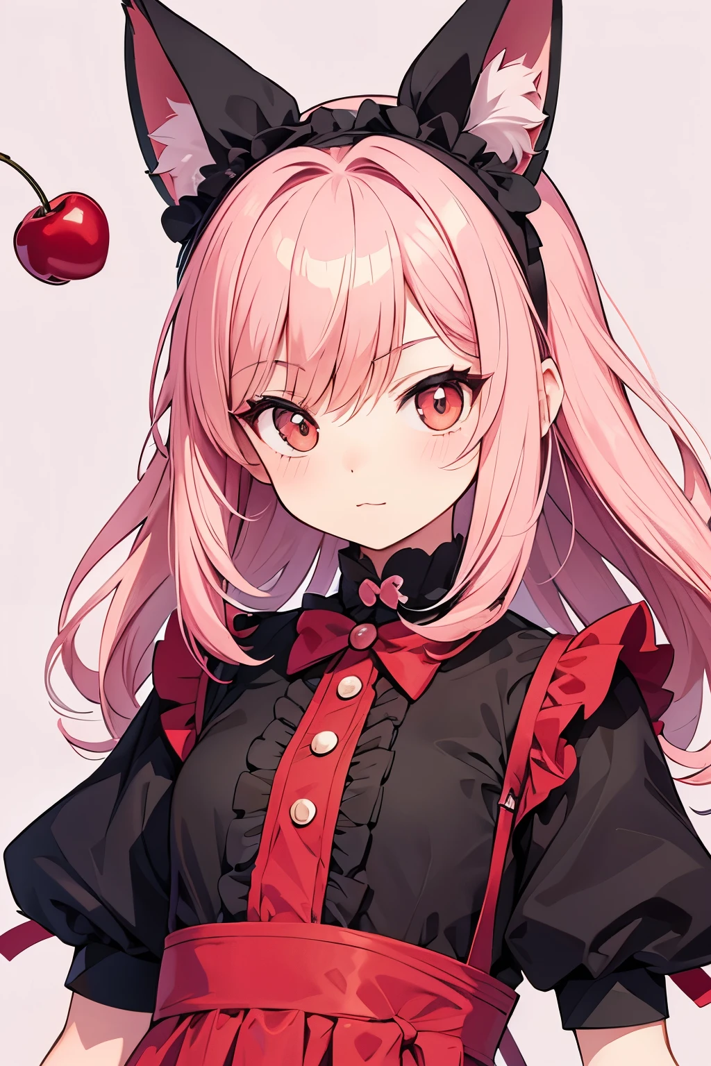 a cute vector of a kitten with cherry, anime-style, M Jenni-Stil, digital Illustration, Close to perfection, muito detalhado, smooth, keen focus, Illustration, 4K resolution