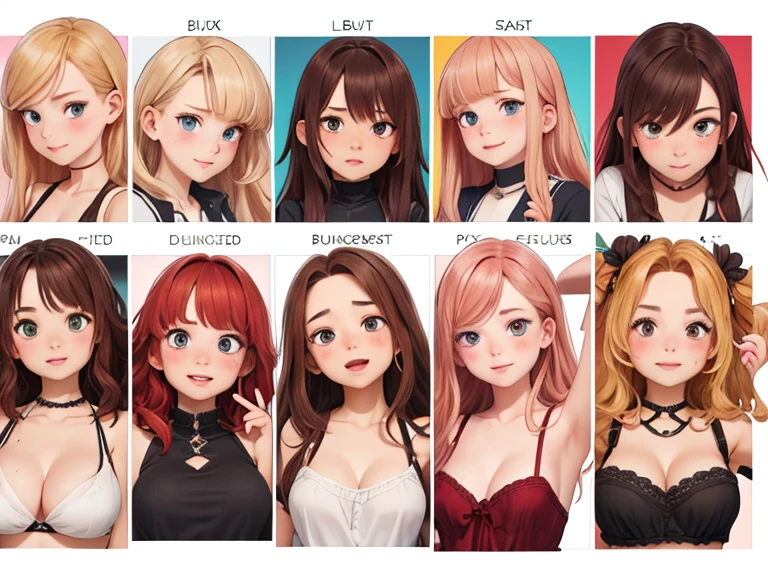 (Best quality, masterpiece), group photo of 8 very different beautiful students, dorm party, alcohol, different emotions, different facial expressions, stubborn drunk girls, various poses, Different hair colors(among them there is only one red-haired character, 3 blondes, 2 brown-haired and 2 brunettes), Different hairstyles, different hair lengths, different eye colors, Different physiques, Different breast sizes, (There's definitely 1 modest Asian brunette with a flat chest + 1 muscular blonde athlete with short hair + 1 long-haired redhead girl + 1 shameless brunette hippie with pigtails + 1 effeminate brown-haired guy with a flat chest + 1 short shameless round brown haired lesbian + 1 long haired blonde exhibitionist), graduation photo album, beautiful faces, upper body, beer, wine, drunk funny girls, one blonde is already naked, someone is already kissing