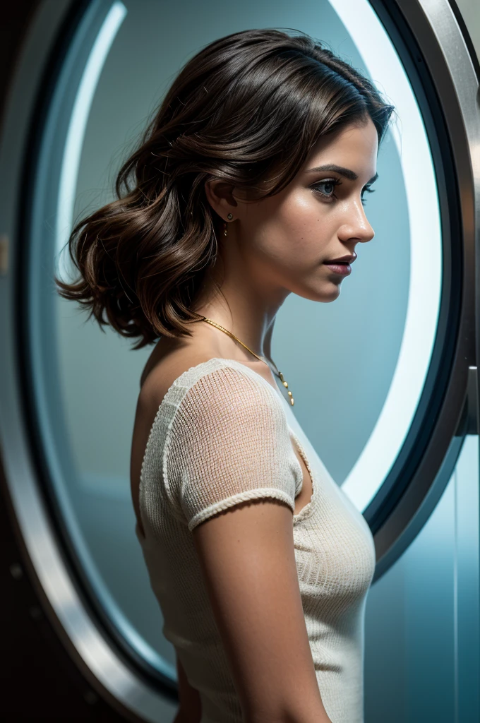 Na capa, a young scientist, sofia, with brown hair and determined expression, is portrayed in profile. She is positioned in front of a glowing portal that emanates a mysterious bluish light., symbolizing the opening to different eras. In front of you, the portal reveals glimpses of three distinct scenarios: a futuristic laboratory with advanced technology, an 80s cityscape with elements like vintage cars and period clothing, and a vision of a distant future with innovative architecture and holograms.
Ao fundo, a subtle timeline connects these scenarios, with historical dates and events floating around. Na parte superior da capa, The title "The Temporal Crossing" is written in a modern and elegant font, with colors that reflect the brightness of the portal. Abaixo dThe title, O nome do autor(a) is displayed in a smaller font.
Additional elements may include scientific equation symbols or solar energy graphs, aludindo ao trabalho de sofia como física. The color palette can vary from shades of blue and purple, representing mystery and science, with touches of gold to give an air of discovery and adventure.