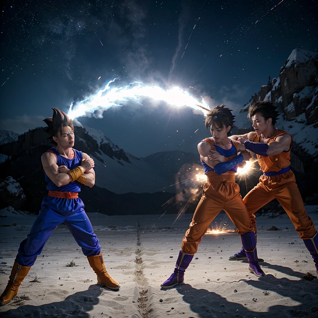 Goku and Vegeta fighting with freezer