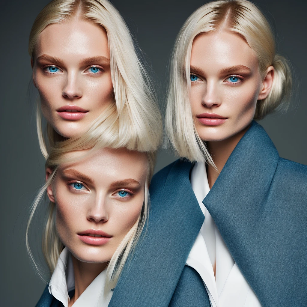 an elegant, slim woman of about 1,70 m high. She has fair skin and a slightly pale tone. Your hair is platinum blonde or light brown, smooth and well cared for, usually tied up in a bun or ponytail. A few loose strands frame your face. Your eyes are light blue or green, with an ethereal glow that conveys intelligence and perception.