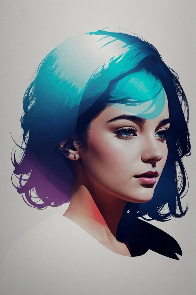 Create a poster where a woman has a gift of interacting with shadows. The idea is to make it suspenseful with cold colors, generating some style from the illustration.